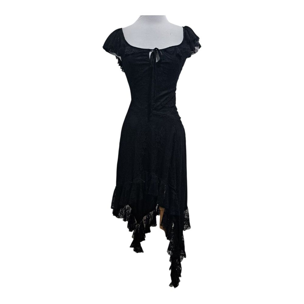Thirty Punky Sexy Chic Lace Gothic  Ruffle Assymmetrical Hem Trim XS Black NWT